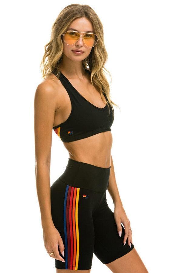 5 STRIPE RAINBOW 8 IN INSEAM HI-RISE BIKER SHORT - BLACK Female Product Image