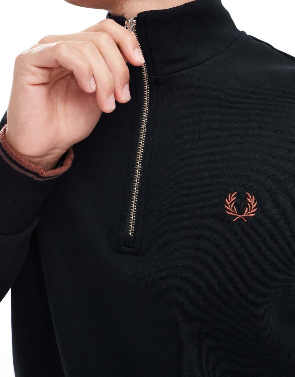 Fred Perry half zip sweatshirt in black Product Image