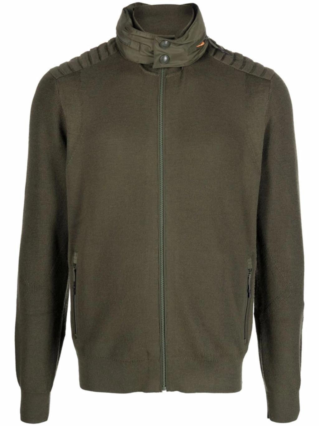 Contrast-hood Zipped Hoodie In Green Product Image