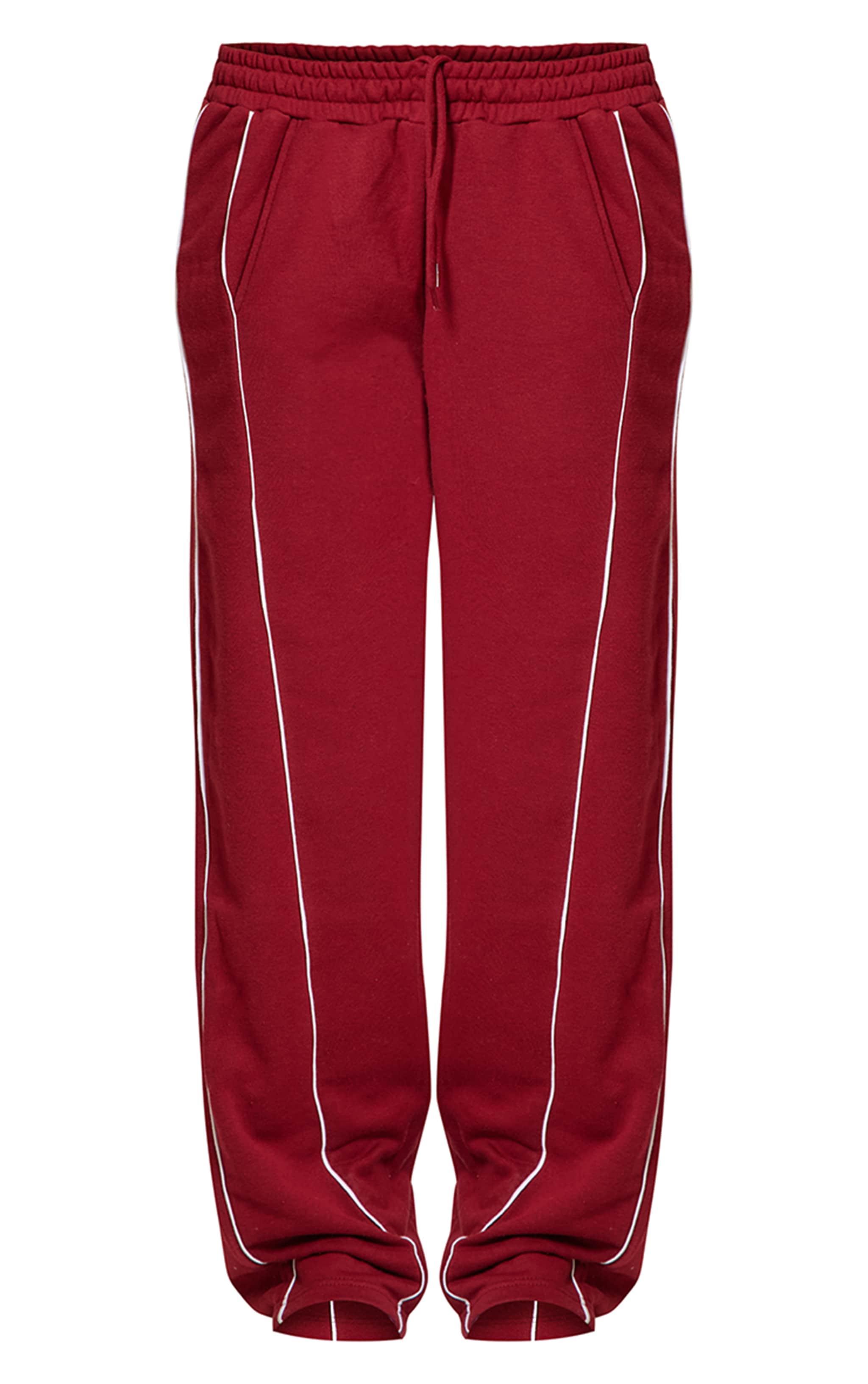 Dark Red Contrast Piping Detail Wide Leg Sweatpants Product Image