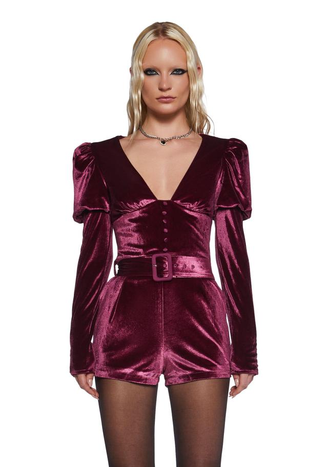 Velvet Long Sleeve Romper Sugar Thrillz - Pink Product Image