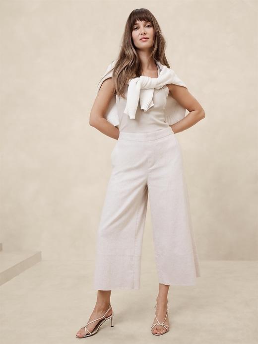 Linen-Blend Pull-On Wide-Leg Cropped Pant Product Image