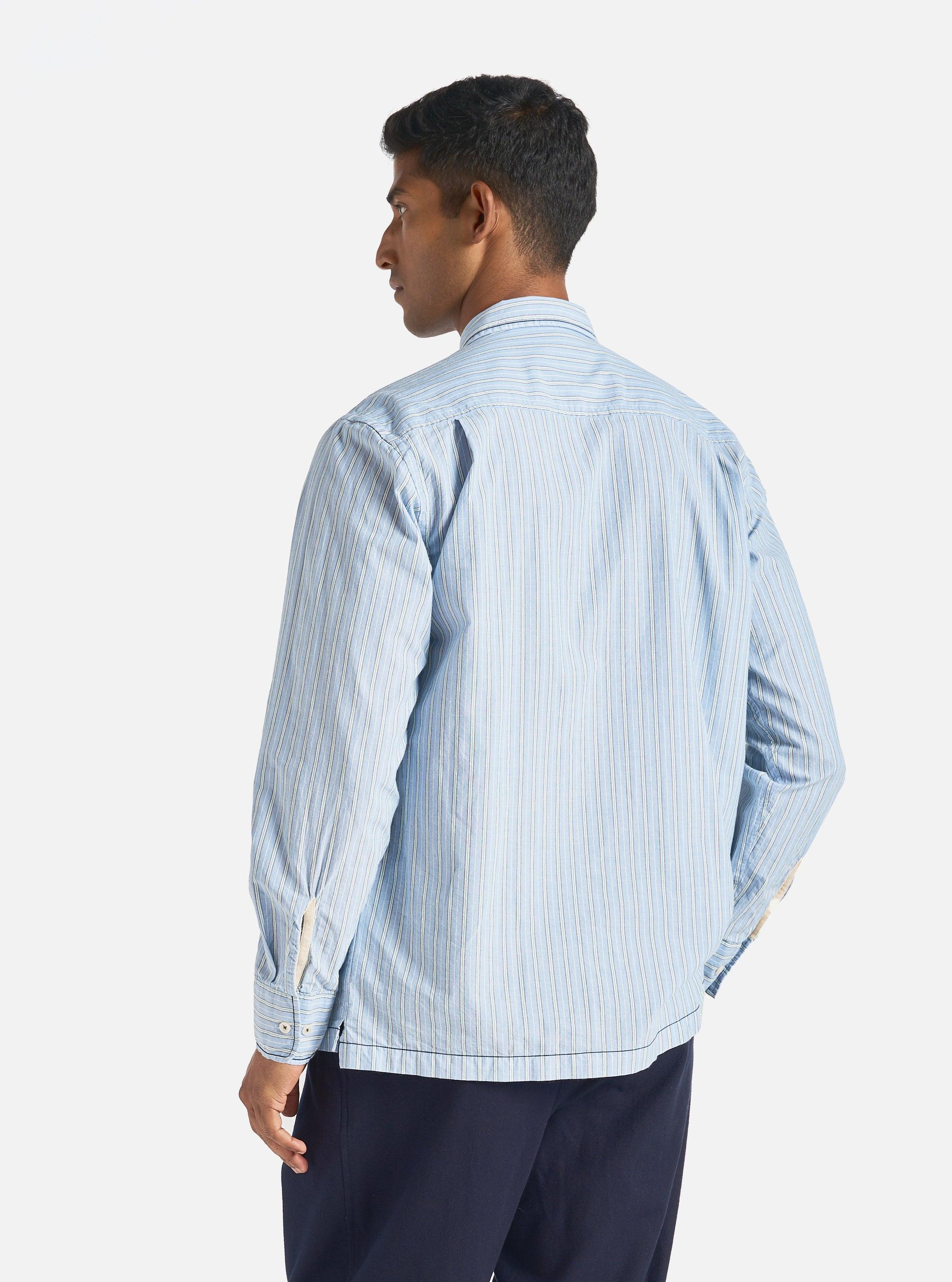 Universal Works Embroidered L/S Utility Shirt in Blue Chelsea Cotton Stripe Product Image