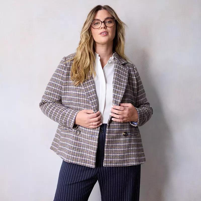 Plus Size LC Lauren Conrad Double-Breasted Notch Collar Blazer, Womens Blue Houndsto Product Image