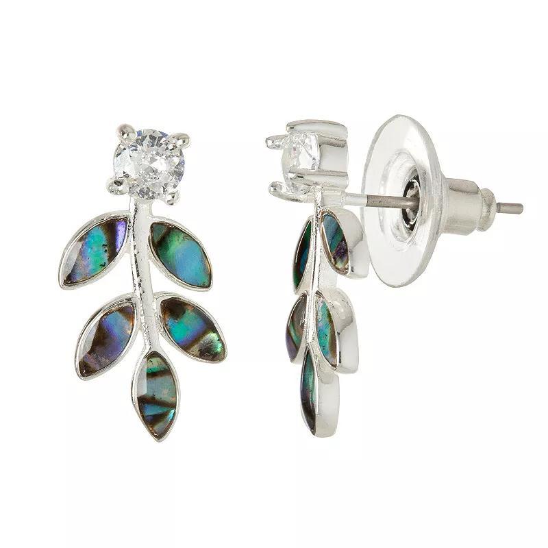 City Luxe Silver Tone Abalone & Cubic Zirconia Leaf Drop Earrings, Womens Product Image