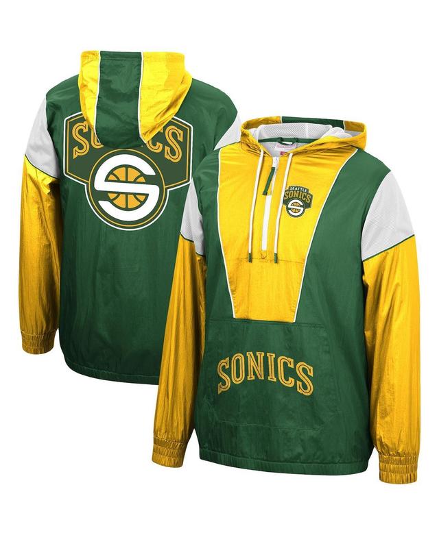 Mens Mitchell & Ness Green Seattle Supersonics Hardwood Classics Highlight Reel Windbreaker Hoodie Half-Zip Jacket - Green Product Image