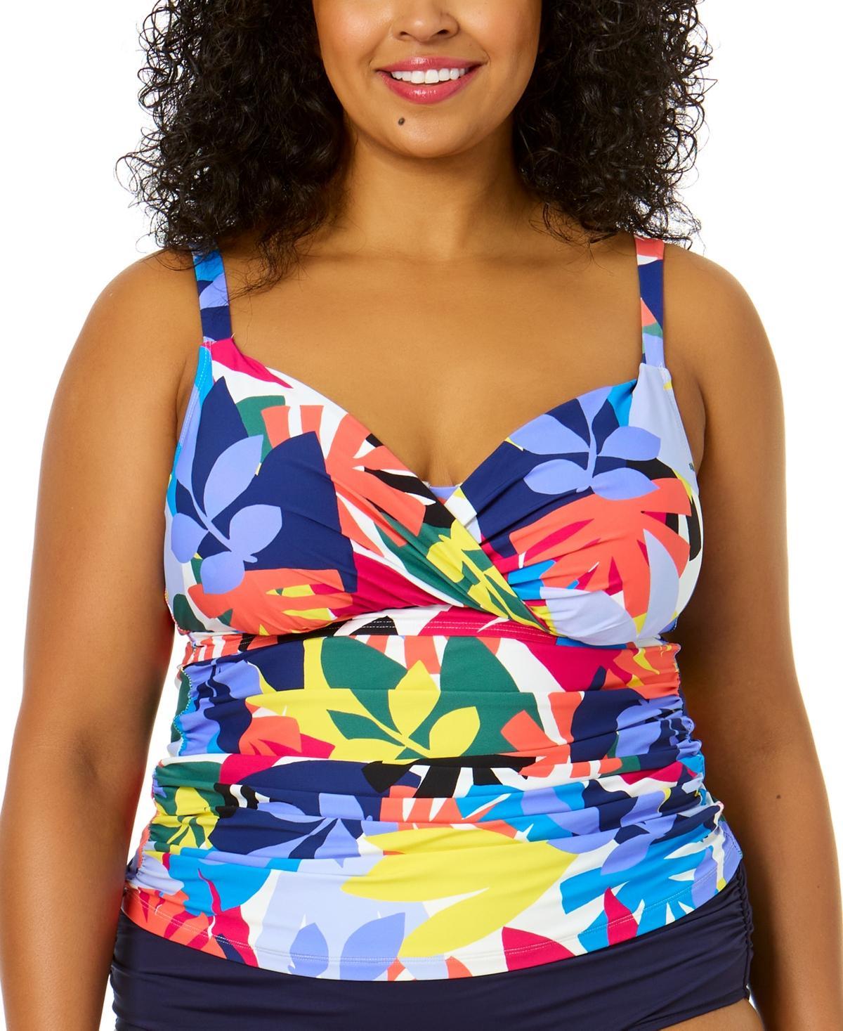 Anne Cole Plus Size Crossover Bandeau Underwire Tankini Top Product Image