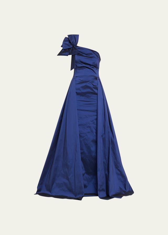 Womens Asymmetric Bow-Embellished Satin Gown Product Image