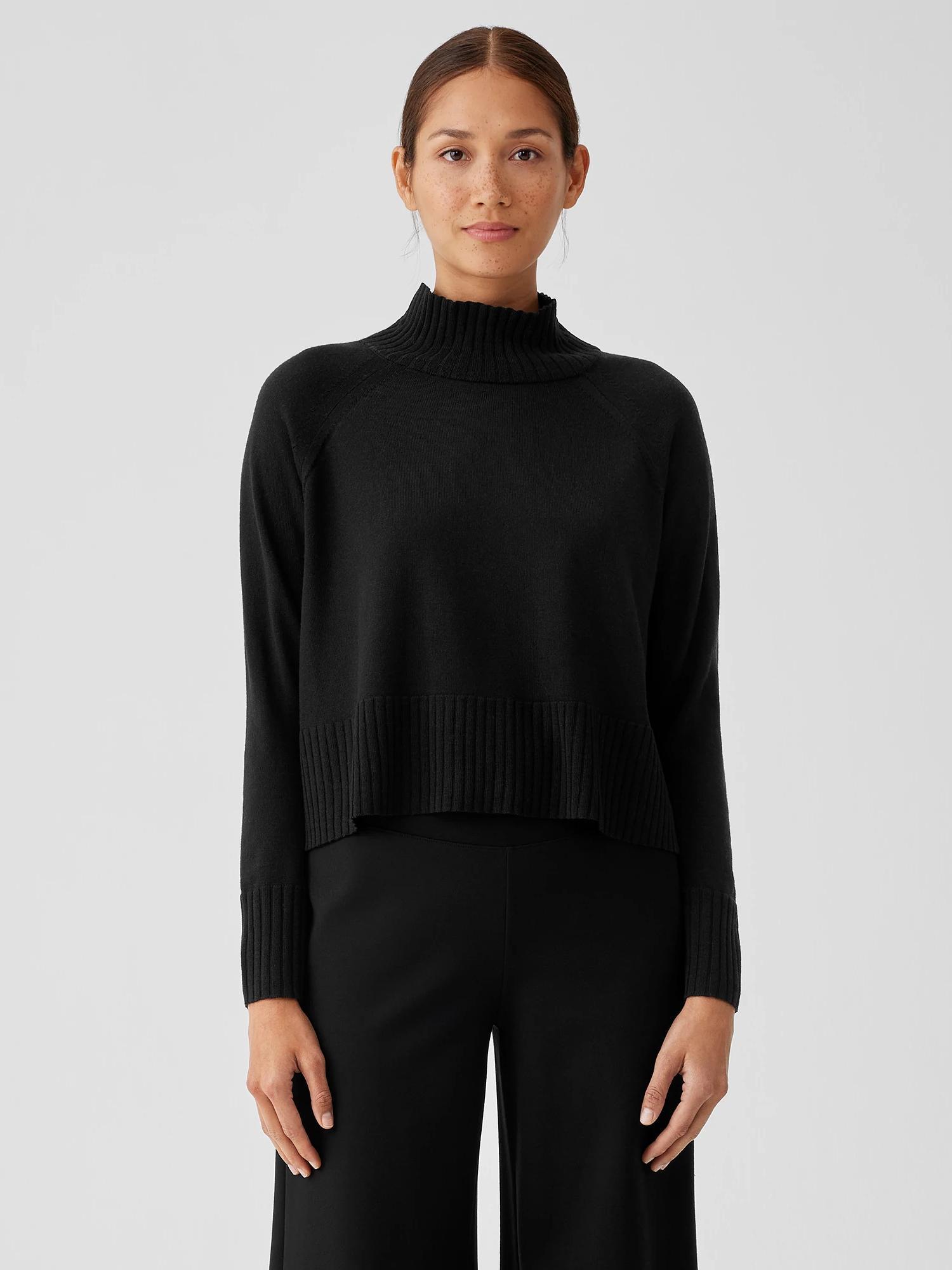 EILEEN FISHER Merino Jersey Turtleneck Top in Regenerative Woolfemale Product Image