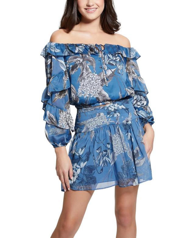 Guess Womens Shani Floral Print Off-The-Shoulder Top Product Image