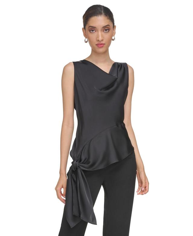 Calvin Klein Womens Asymmetric Peplum Top - Black Product Image