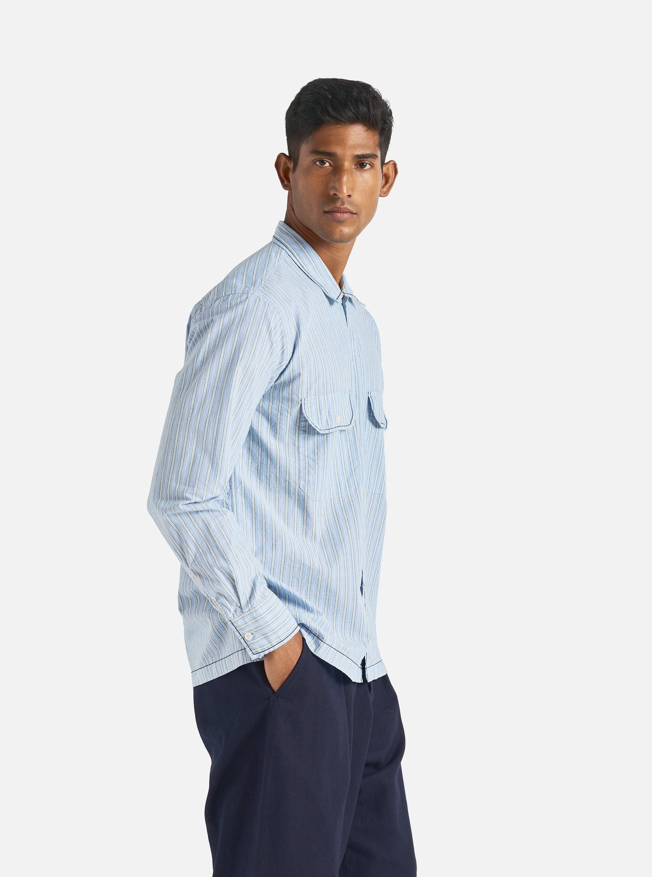 Universal Works Embroidered L/S Utility Shirt in Blue Chelsea Cotton Stripe Product Image