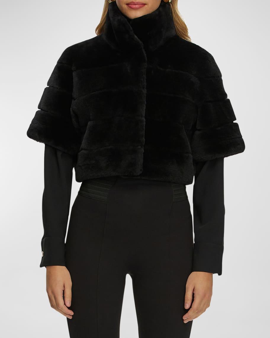 Reversible Lamb Shearling Bolero Jacket With Cropped Sleeves Product Image