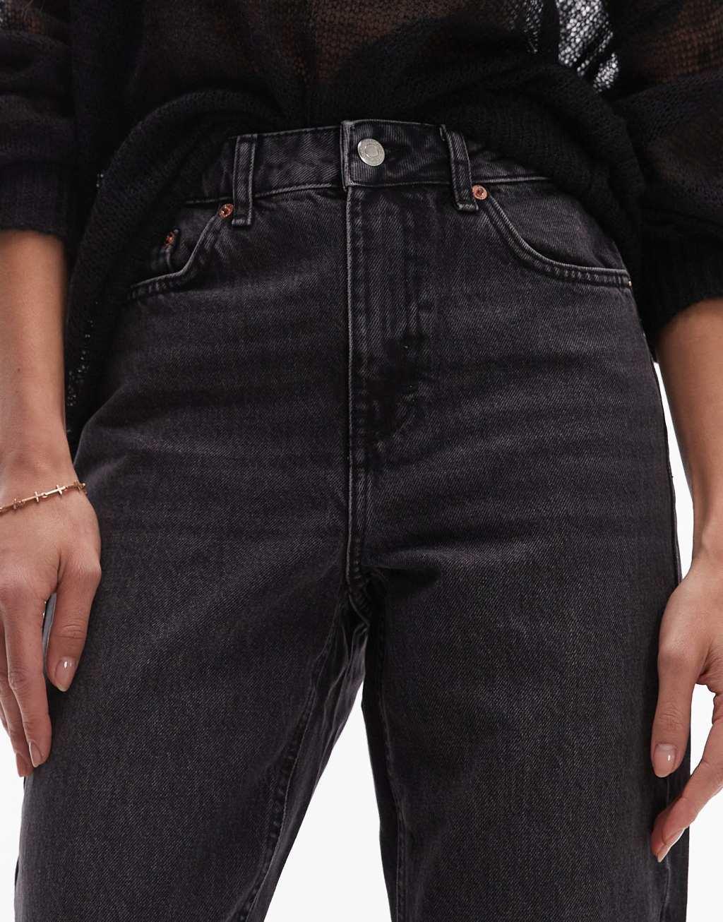 Topshop Original high rise Mom jeans in washed black  Product Image