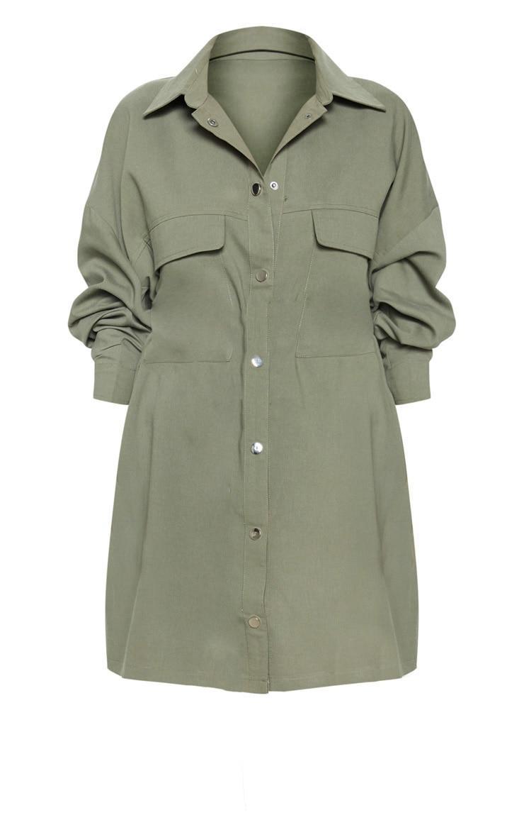 Khaki Cargo Oversized Popper Front Shirt Dress Product Image