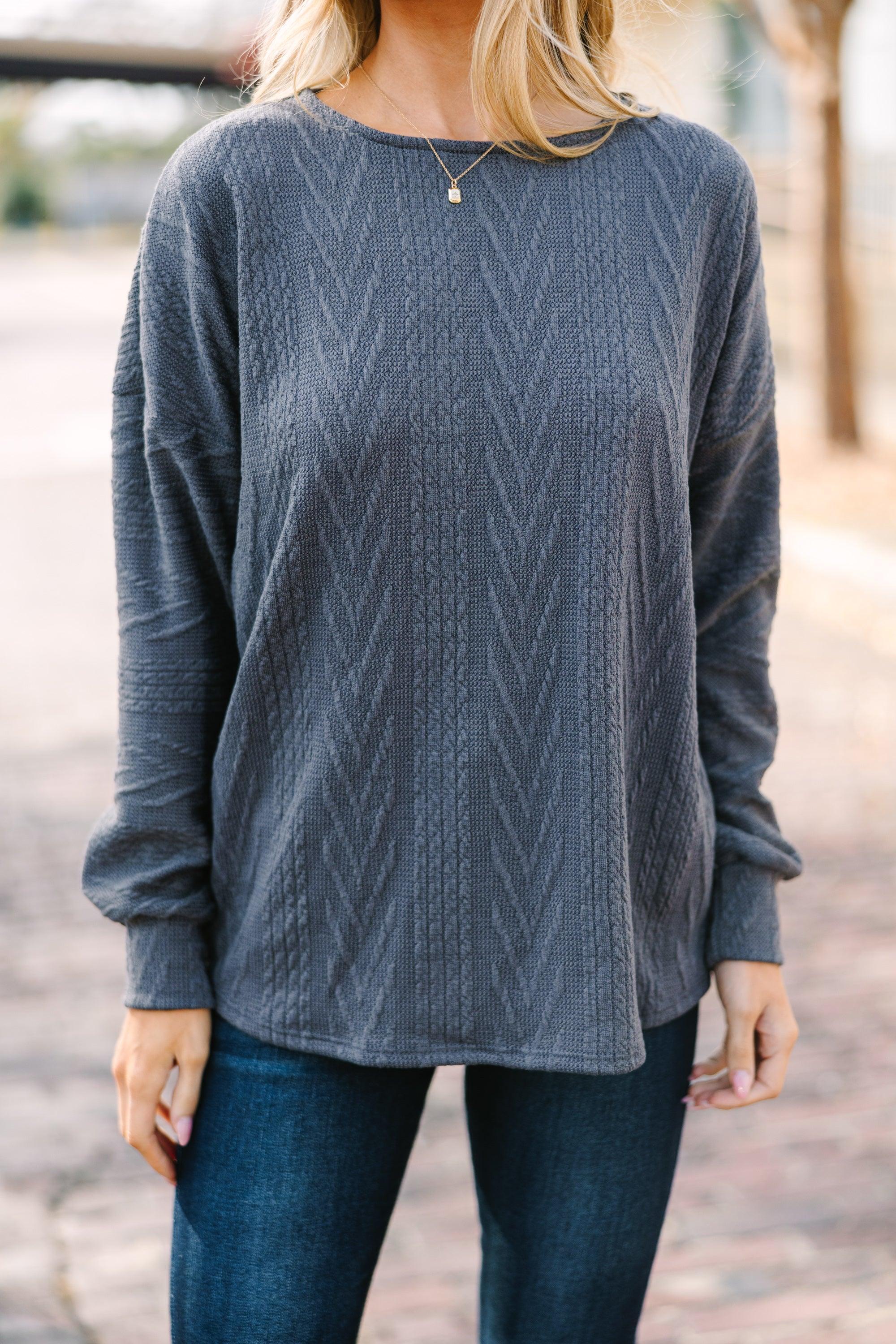 The Slouchy Ask Gray Cable Knit Top Female Product Image