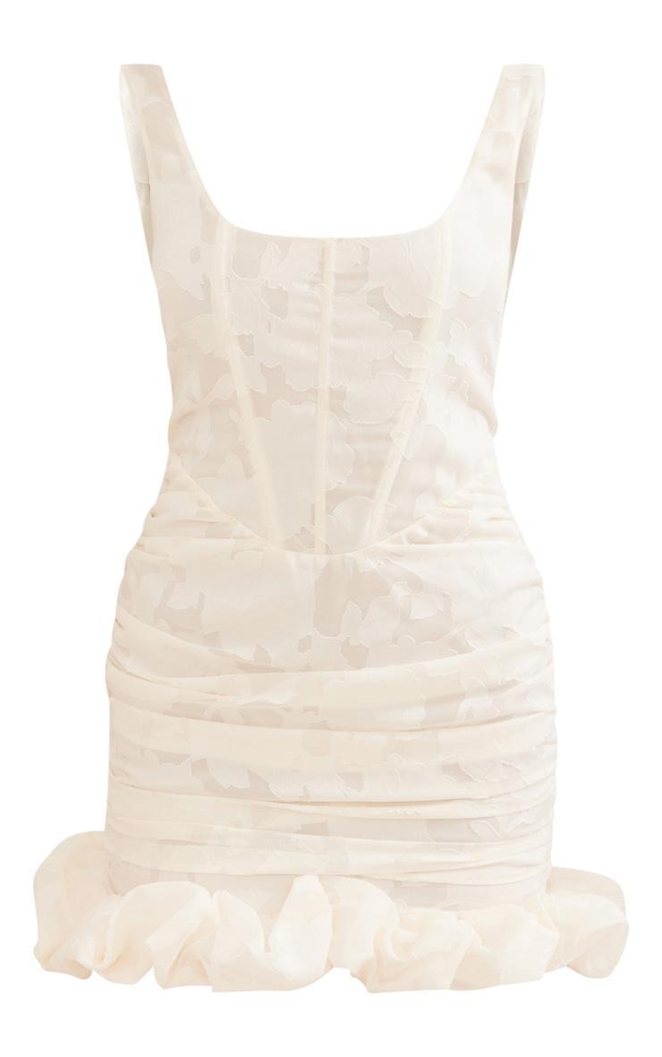 Cream Floral Woven Corset Frill Hem Bodycon Dress Product Image