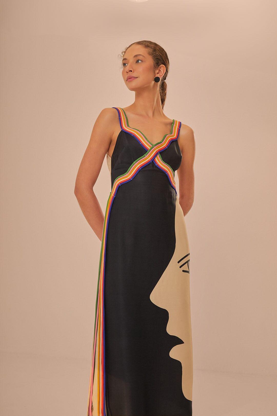 Multicolor Surreal Sleeveless Midi Dress Product Image