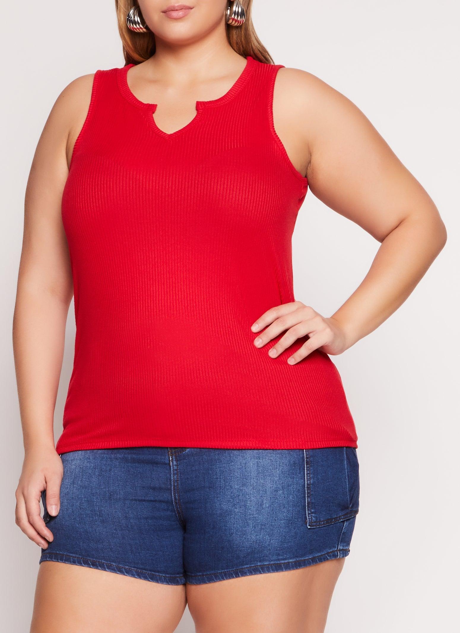 Womens Plus Size Rib Knit Notch Neck Tank Top product image