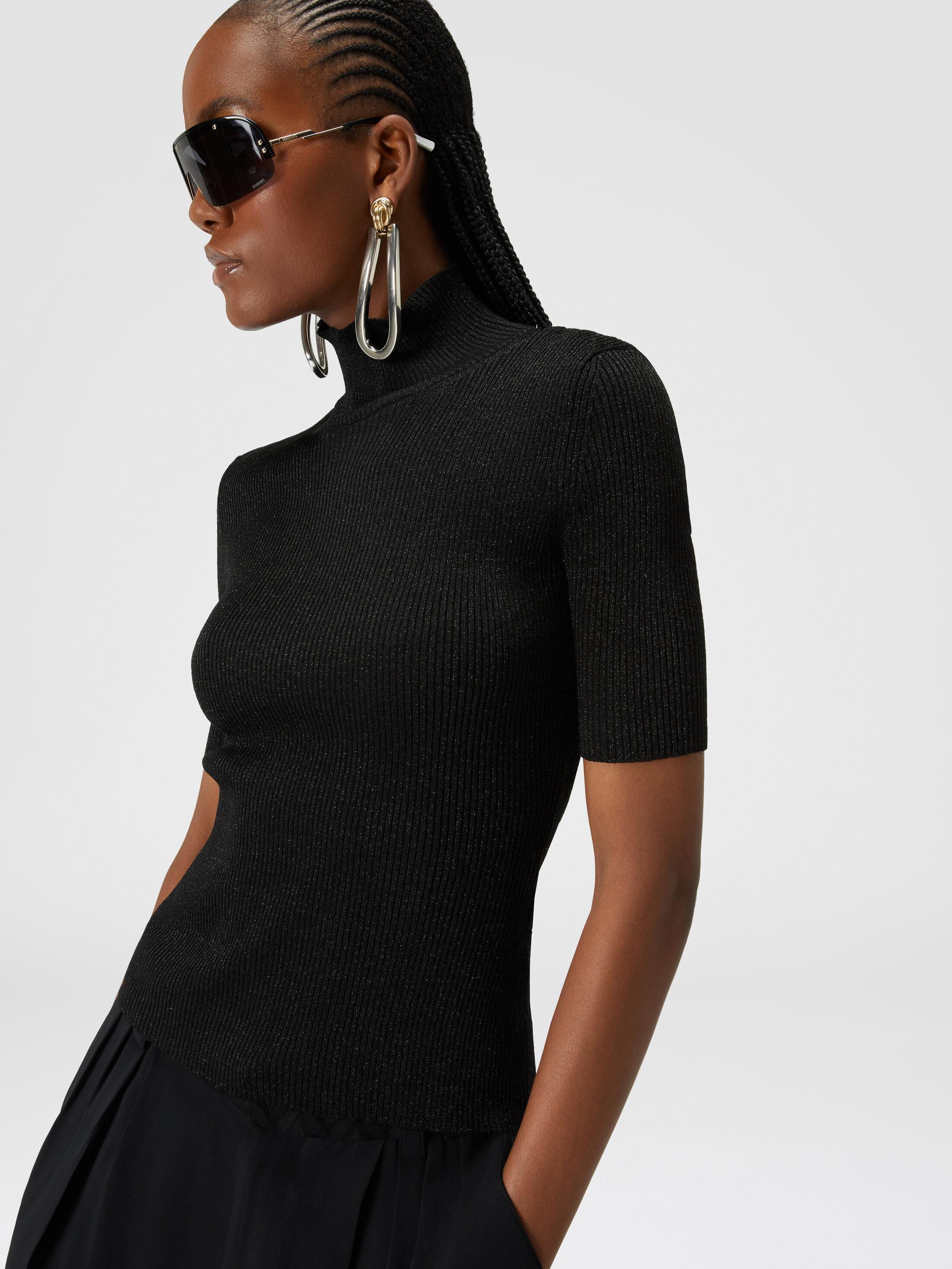 Short-sleeved turtleneck in glitter-effect viscose Product Image