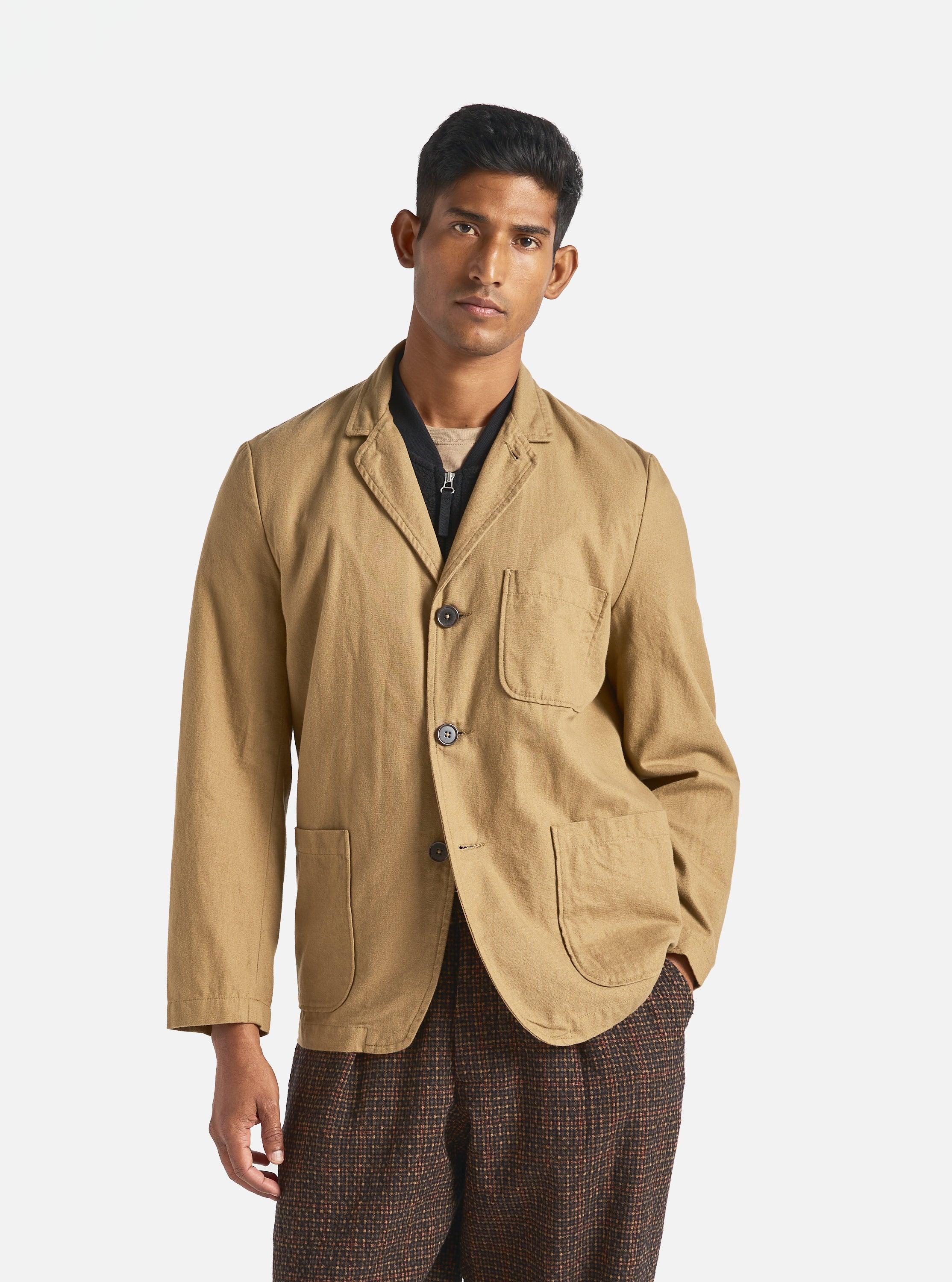 Universal Works Three Button Jacket in Sand Brushed Moleskin Product Image