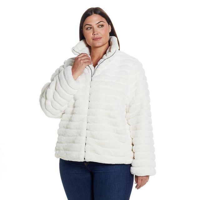 Plus Size Weathercast Grooved Faux Fur Jacket, Womens Product Image