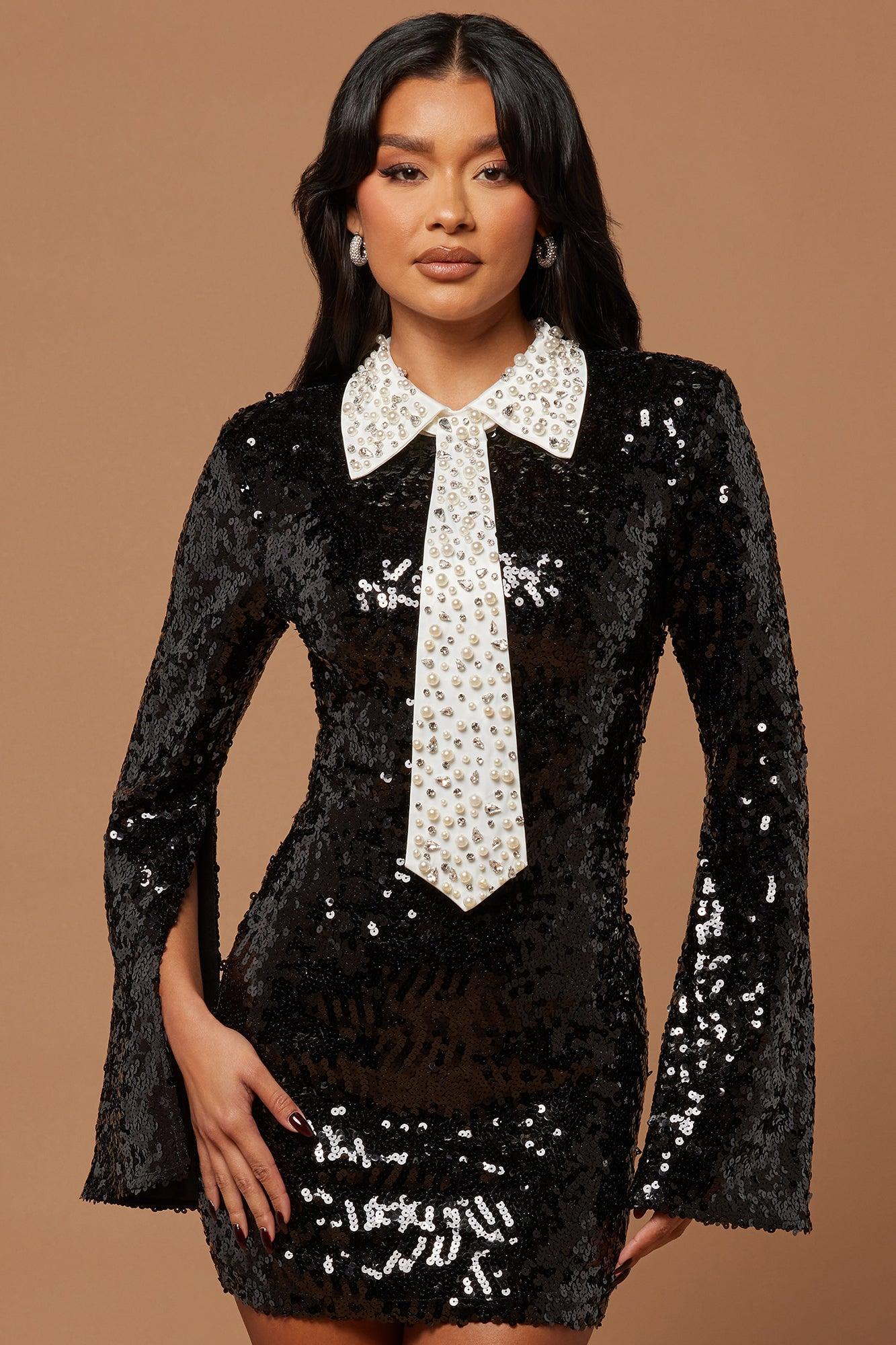 Brooklyn Sequin Mini Dress - Black Product Image