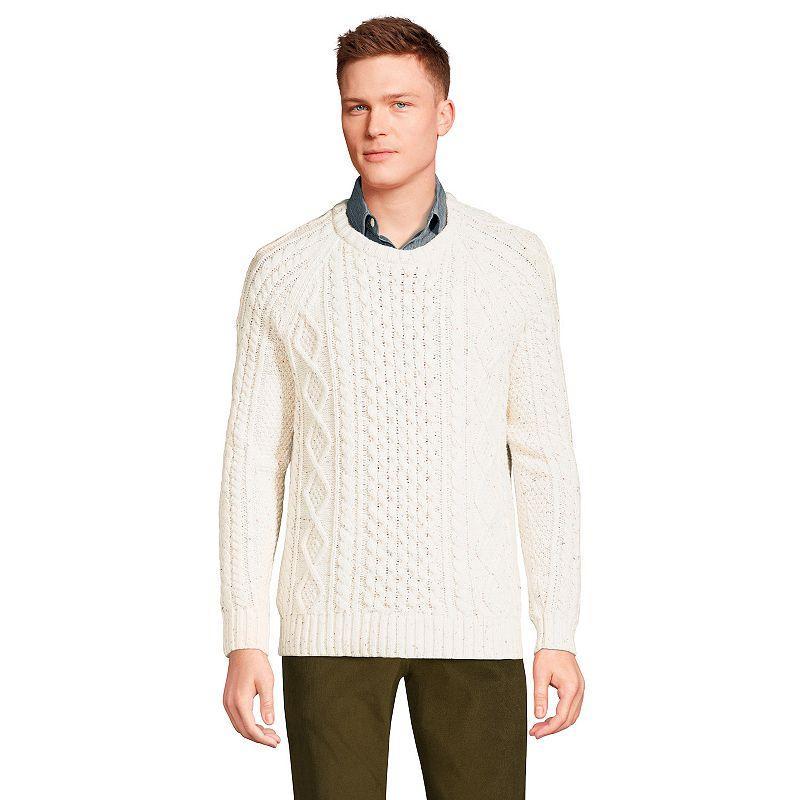 Mens Lands End Cable-Knit Sweater Taupe Grey Donegal Product Image