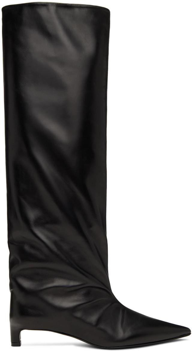 Calfskin Kitten-heel Knee Boots In Black Product Image