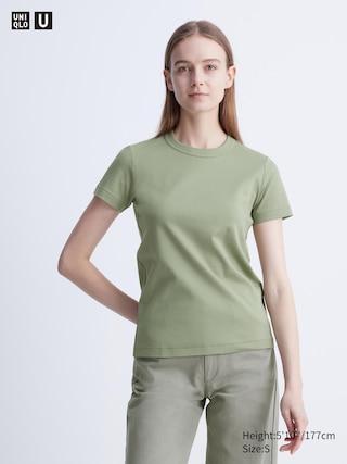 Womens Crew Neck T-Shirt Green XL UNIQLO US Product Image