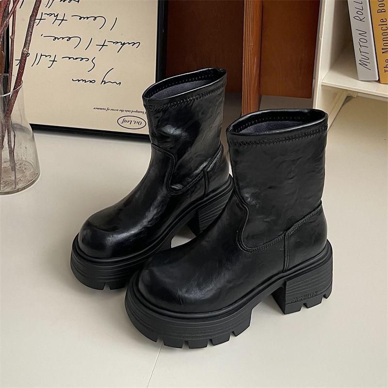 Platform Chunky Heel Short Boots Product Image