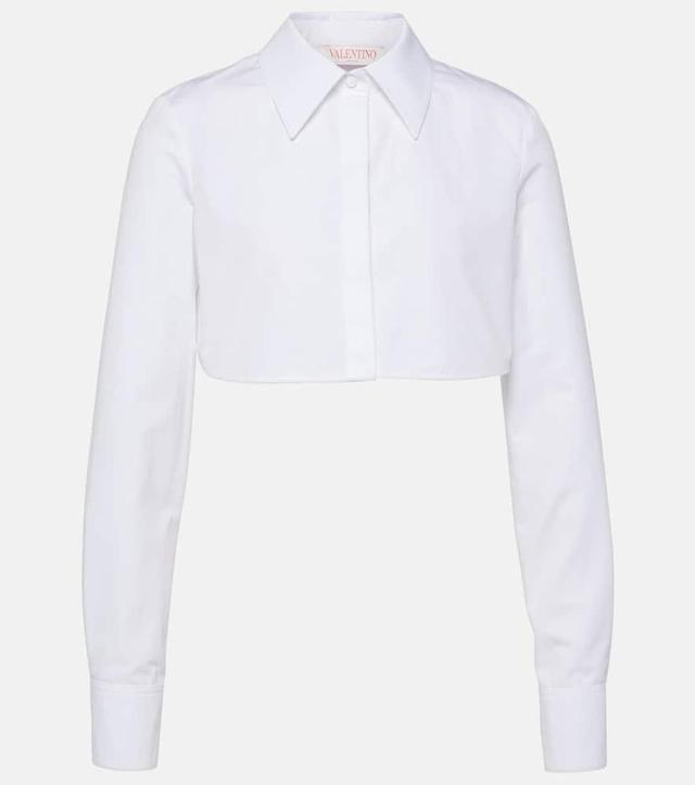 Cropped Cotton Poplin Shirt In White Product Image