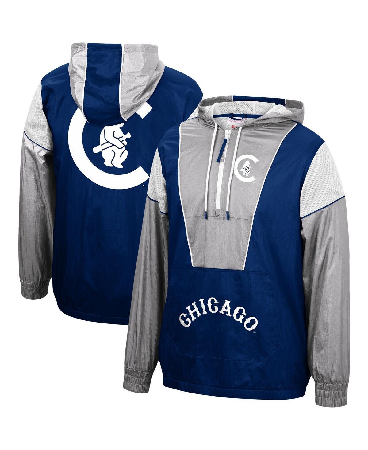 Mens Mitchell & Ness Chicago Cubs Highlight Reel Windbreaker Half-Zip Hoodie Jacket Blue Product Image