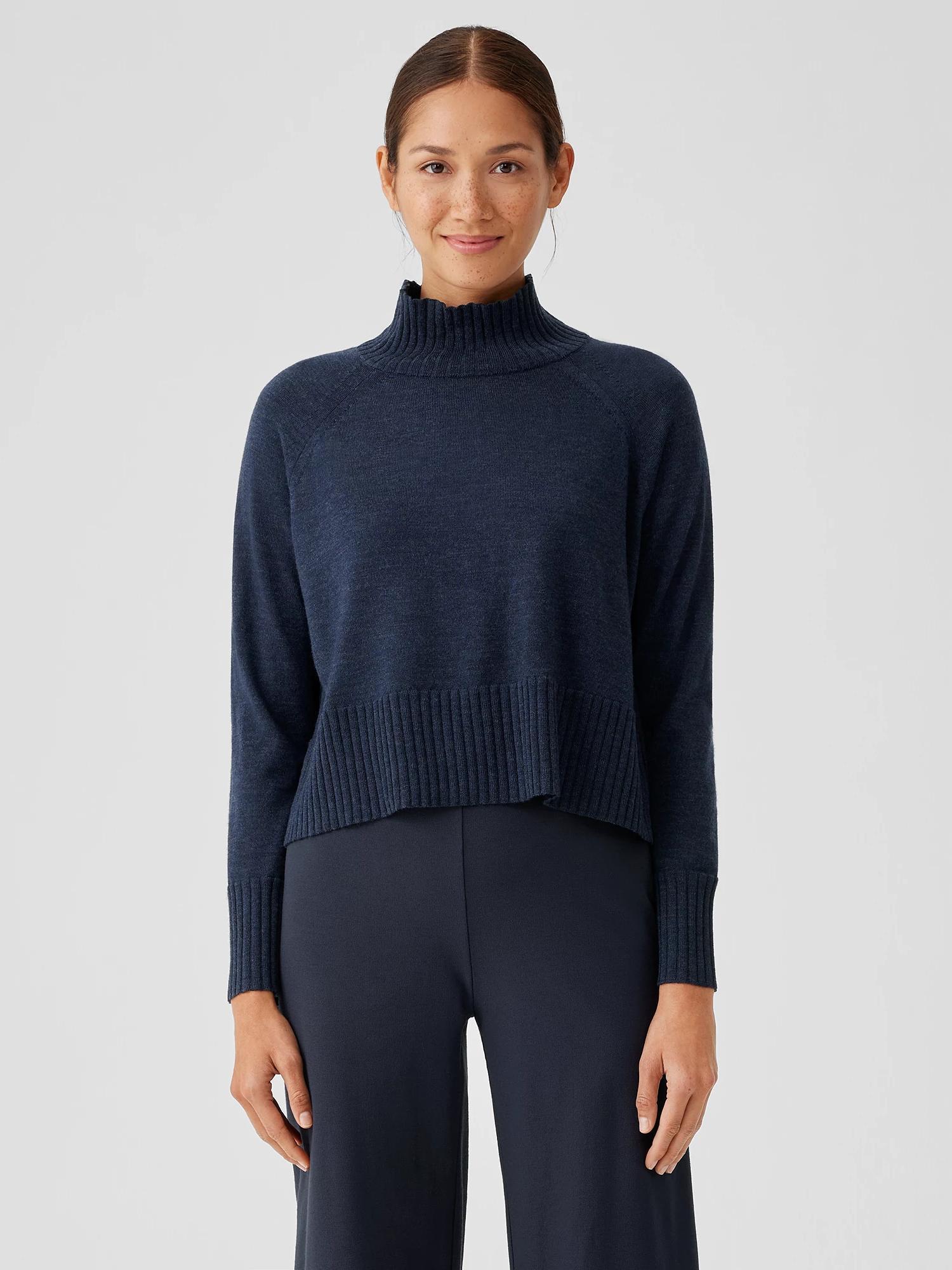 EILEEN FISHER Merino Jersey Turtleneck Top in Regenerative Woolfemale Product Image