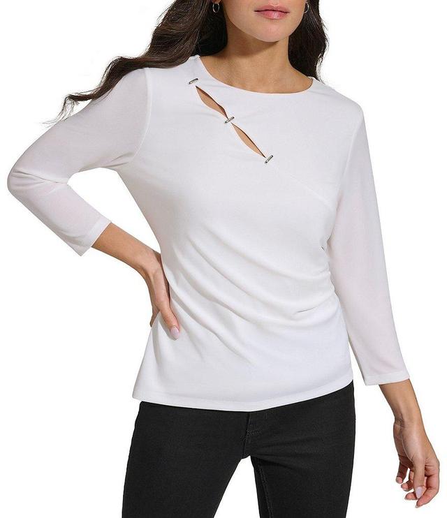 Calvin Klein 3/4 Sleeve Staple Hardware Cut Out Top Product Image