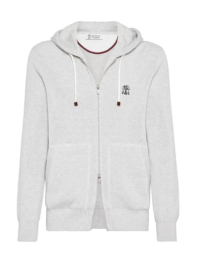 Mens Cotton English Rib Knit Hooded Sweatshirt With Zipper Product Image