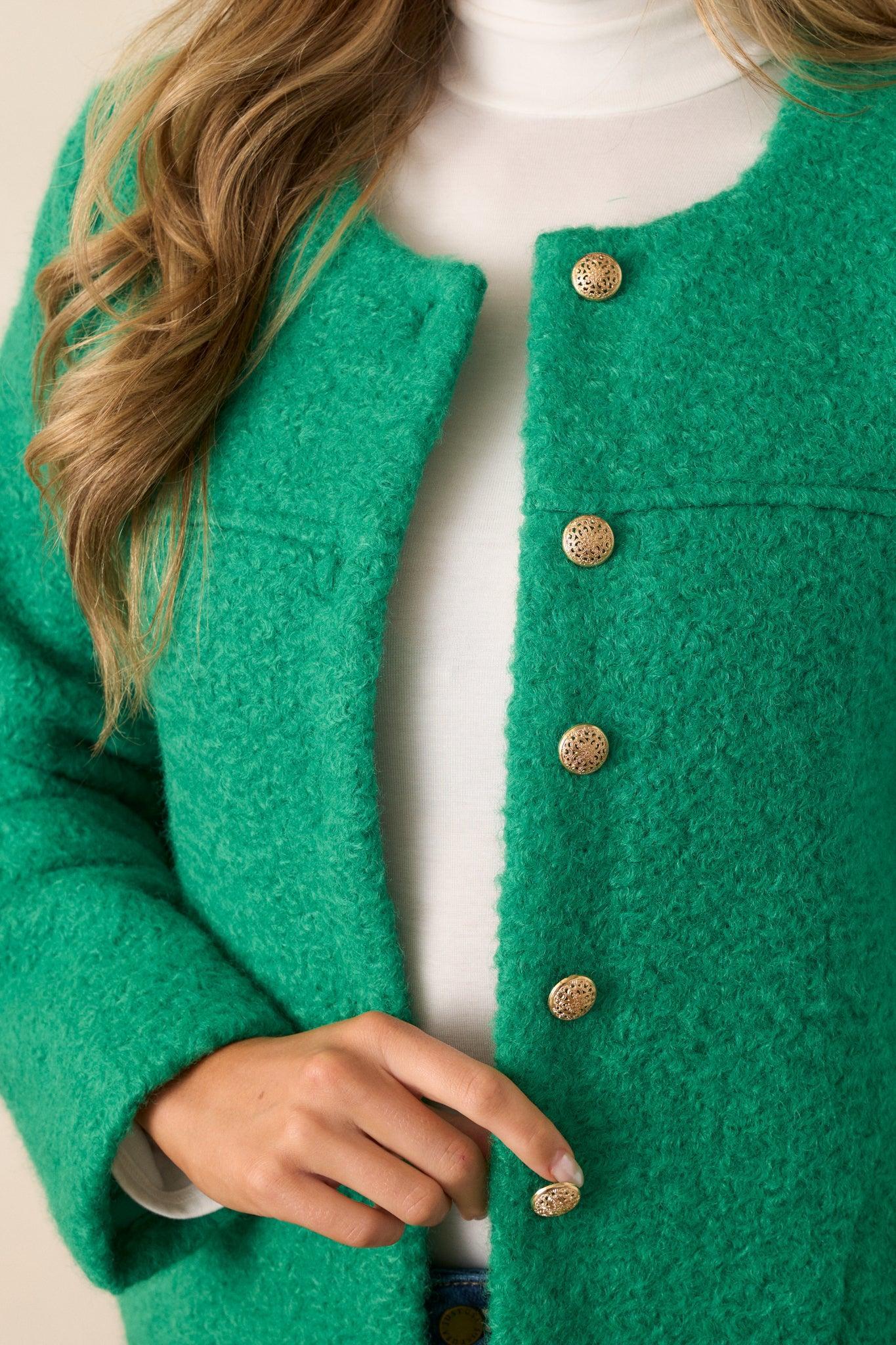 In My Heart Kelly Green Bouclé Jacket Product Image