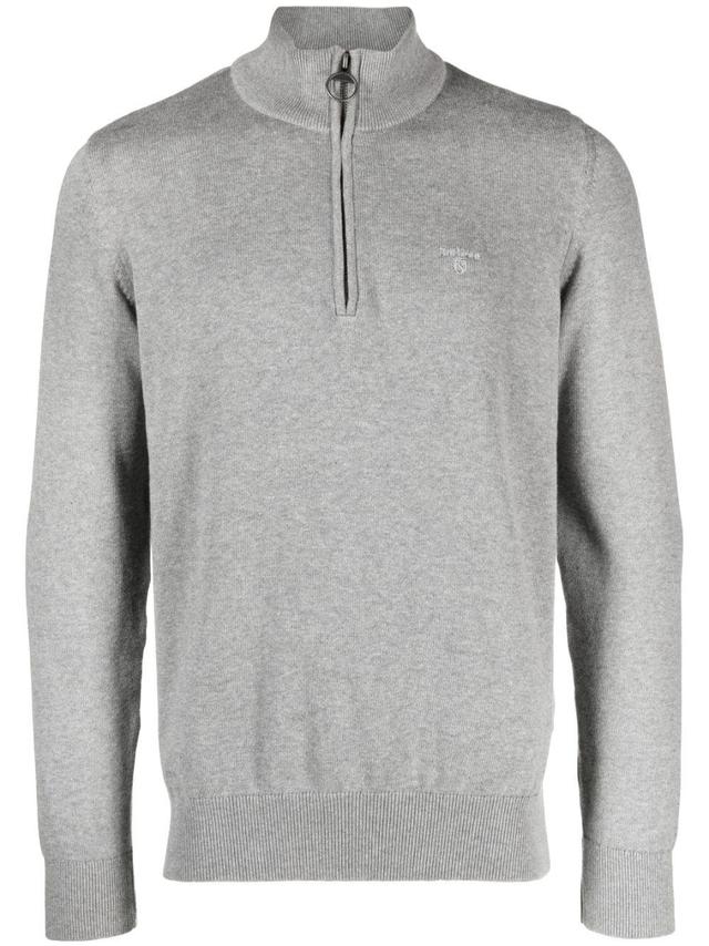 Embroidered-logo High-neck Jumper In Grey Product Image