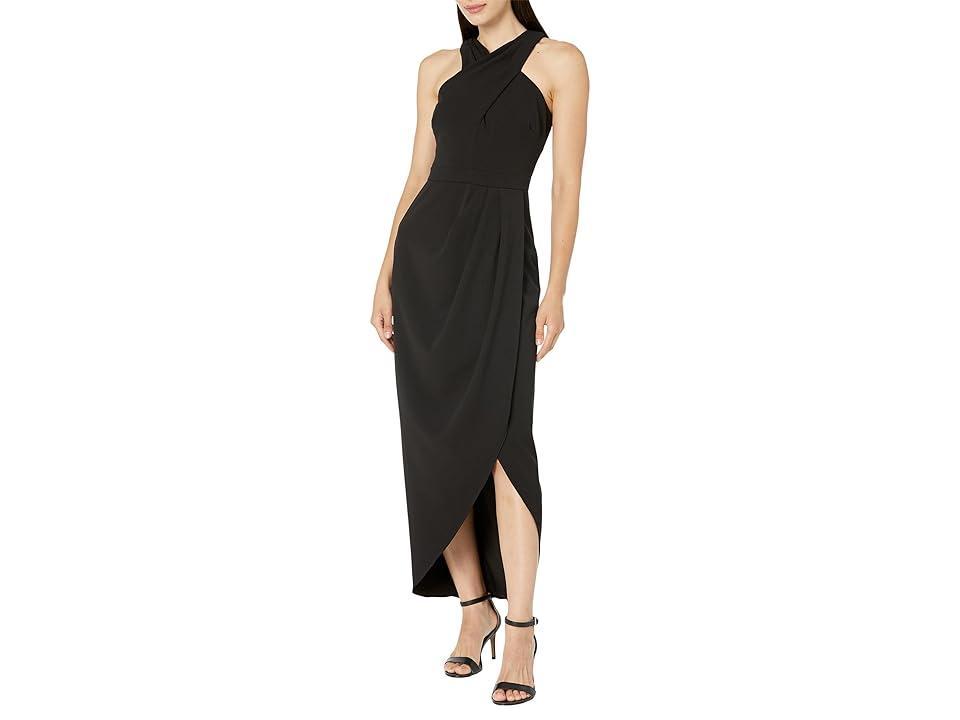 XSCAPE Scuba Crepe Halter Wrap Women's Dress Product Image