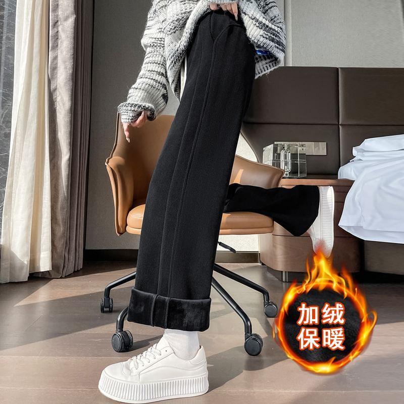 Drawstring Waist Plain Fleece-Lined Corduroy Loose Fit Pants Product Image