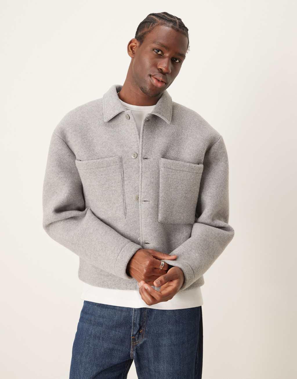 ASOS DESIGN Premium felt oversized shacket in gray heather Product Image