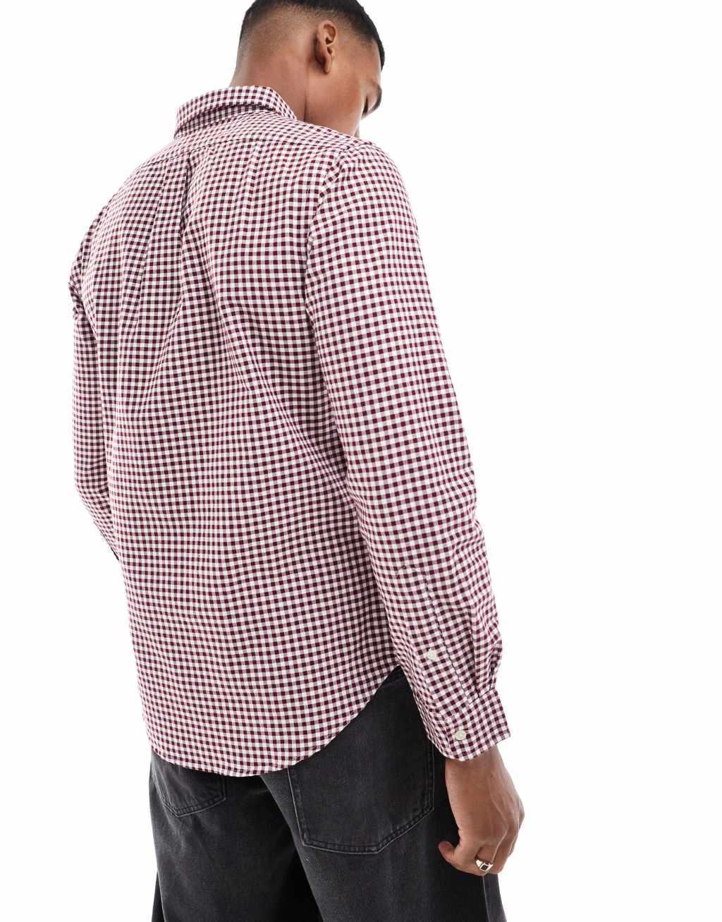 Polo Ralph Lauren icon logo slim fit gingham oxford shirt in burgundy/white Product Image