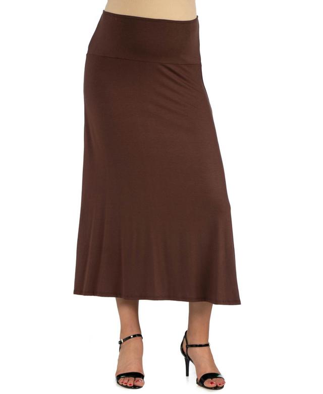 24seven Comfort Apparel Womens Elastic Waist Solid Color Maternity Maxi Skirt Product Image