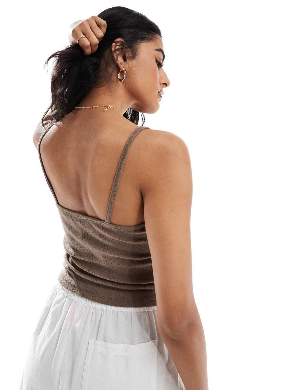 Cotton On cami v neck crop top in brown with bow Product Image