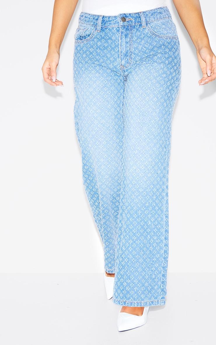 Petite Blue Textured Straight Leg Jeans Product Image