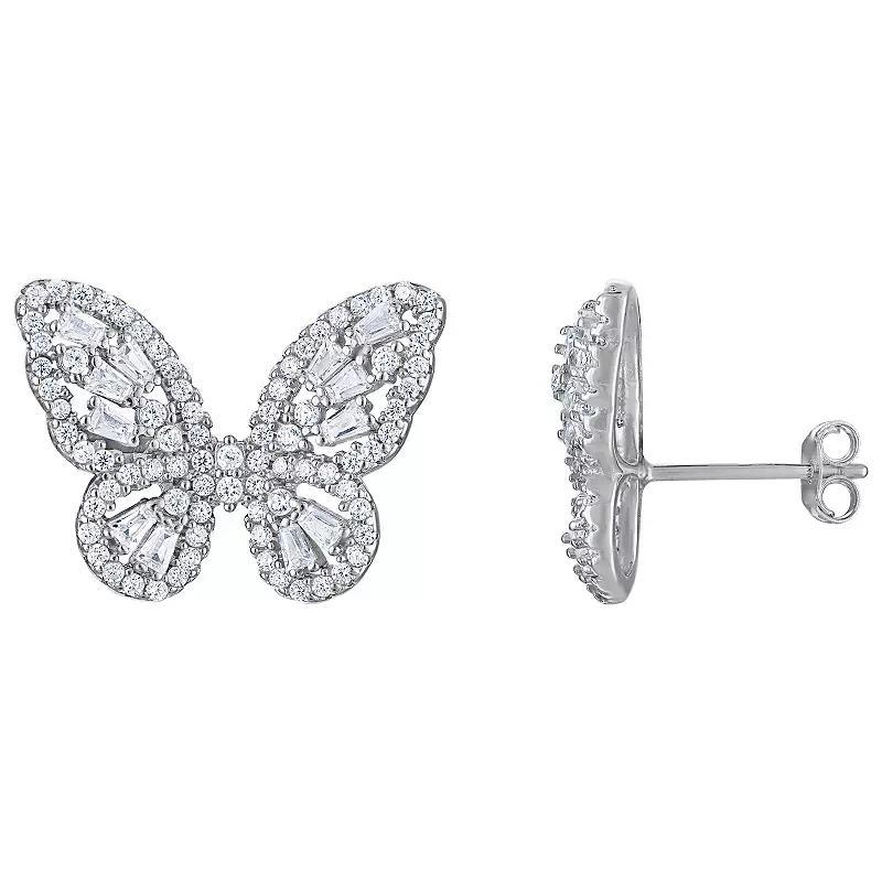 Sterling Silver Butterfly Cubic Zirconia Earrings, Womens Product Image