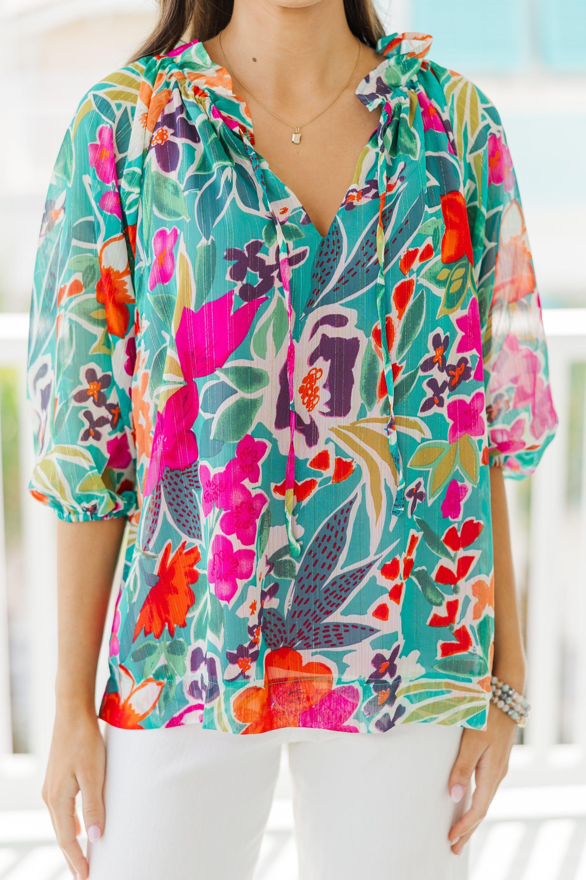 Boldly You Teal Green Floral  Blouse Female Product Image