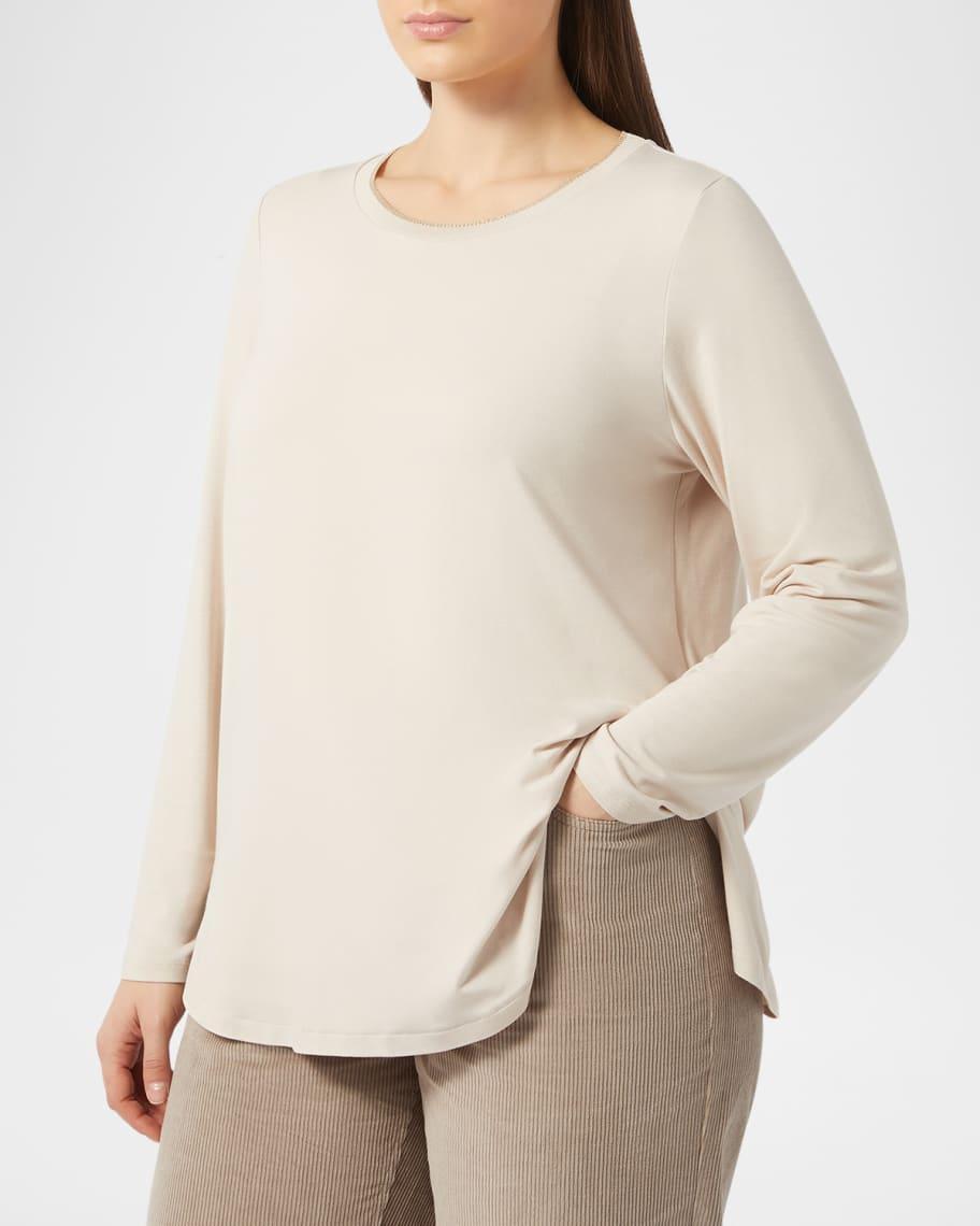 Plus Size Luppolo Shimmer-Trim Crewneck Blouse Product Image