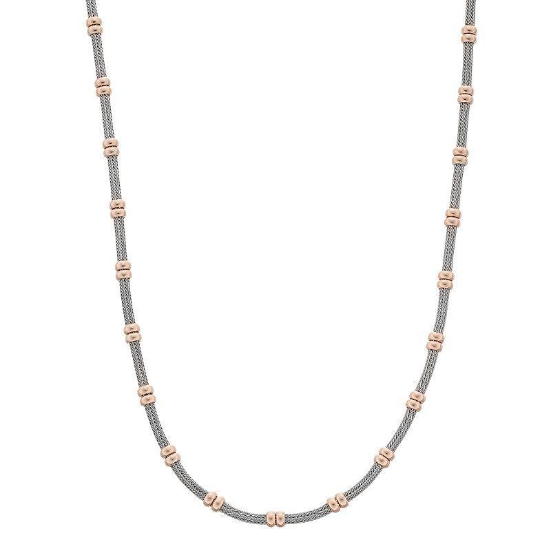 Two Tone Sterling Silver Beaded Station Necklace, Womens Product Image