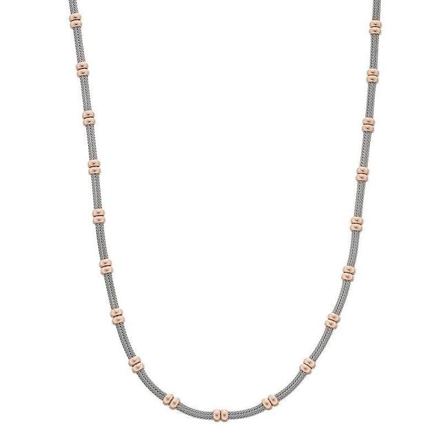 Two Tone Sterling Silver Beaded Station Necklace, Womens Product Image